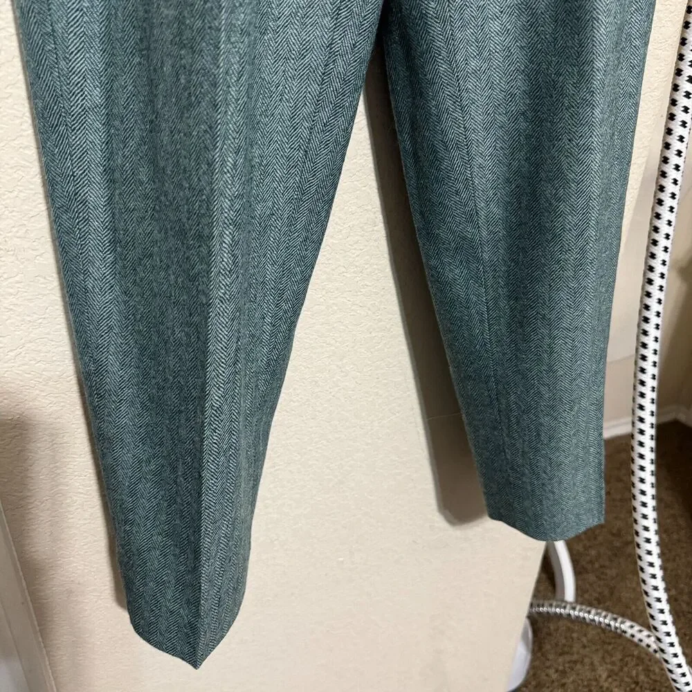 VIntage All Week Long Wool Dress Pants Womens 4P green herringbone pleated‎